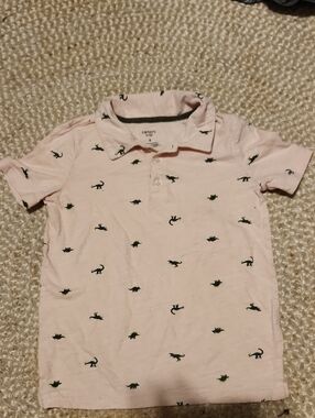 Carter's Light Pink Polo with Green & Black Dinosaur Motif